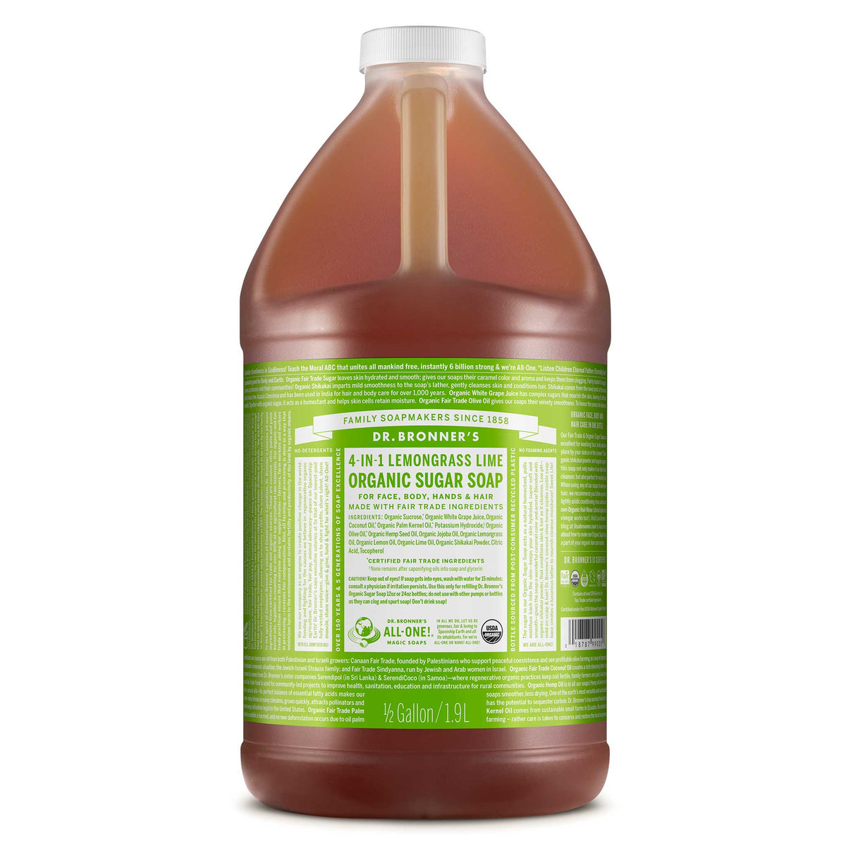 ORGANIC SUGAR SOAP Lemongrass Lime [1/2 gallon]